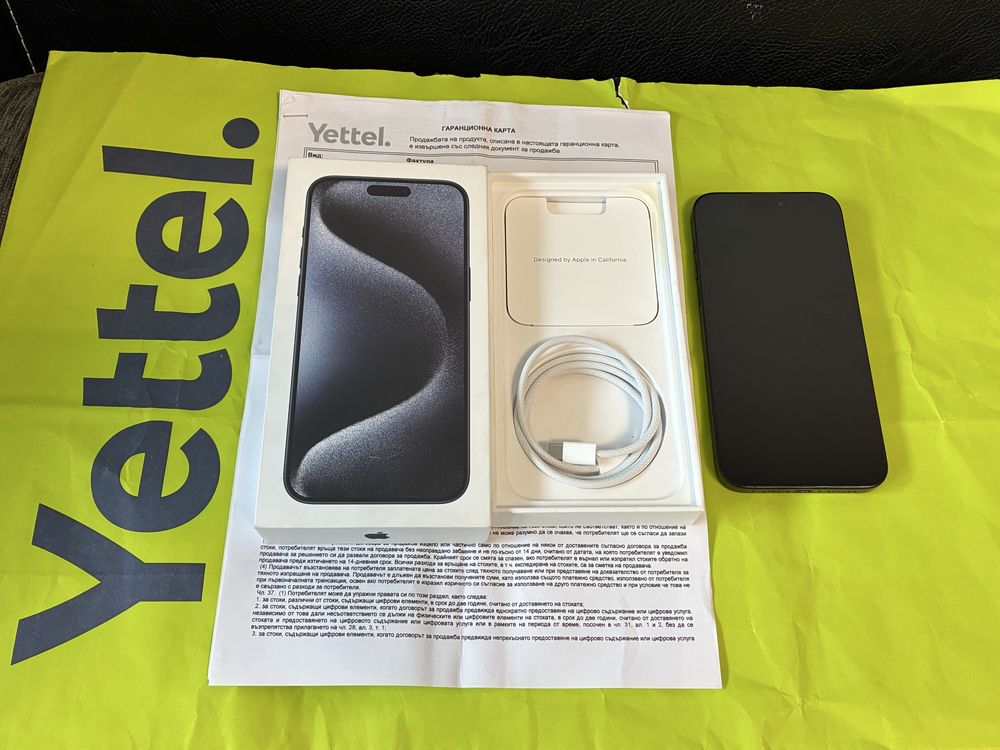 КАТО НОВ 256GB iPhone 15 Pro Max Yettel Гаранция 2026 TITANIUM BLUE