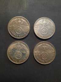 monede argint naziste cu zvastica 2 Reichsmark- Germania 1937-1939