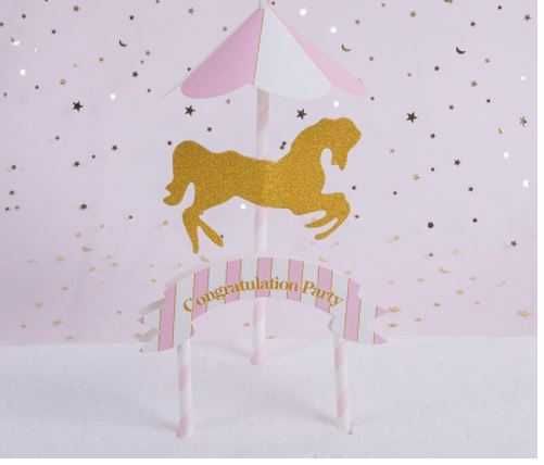 Topper decoratiuni Carusel_Unicorni_Ponei cu paiete