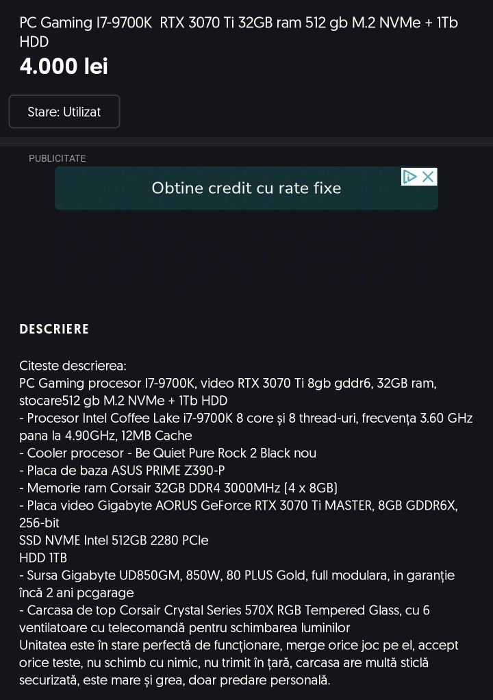 PC Gaming 17-9700K TX 3070 Ti 32GB ram 512 gb M.2 NVMe + 1Tb HDD 4,000