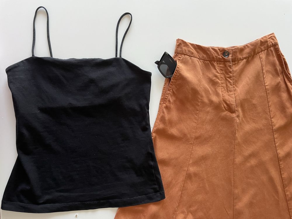 Дълга пола Zara ленен бленд + подарък черен потник