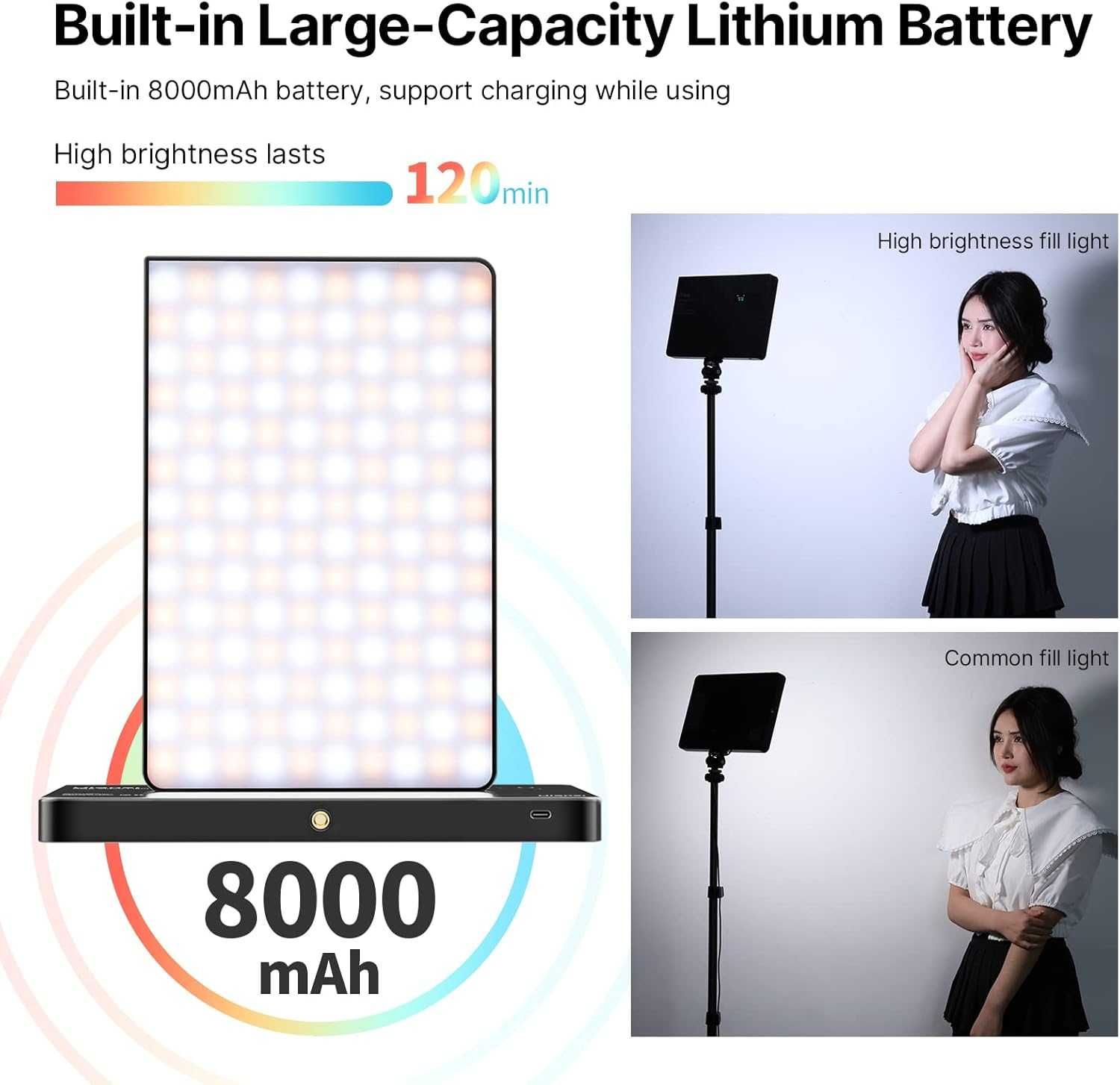 ULANZI LT003 RGB видео лампа с вградена батерия 8000mAh и USB зарядно