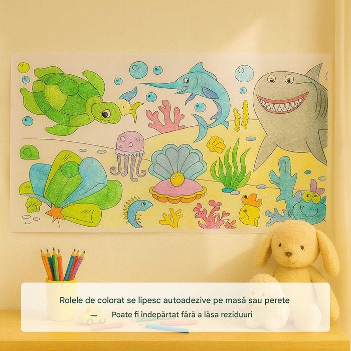 Rola hartie de colorat pentru copii XXL autoadeziva Sea Life 300x38 cm