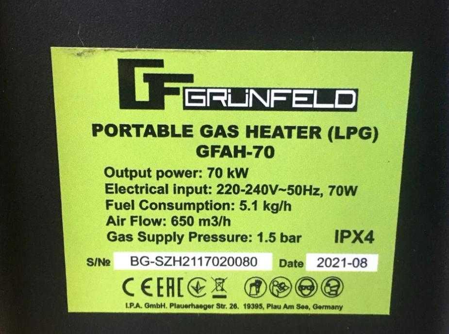 Tun de Caldura pe Gaz GPL 70kW Grunfeld incalzitor industrial