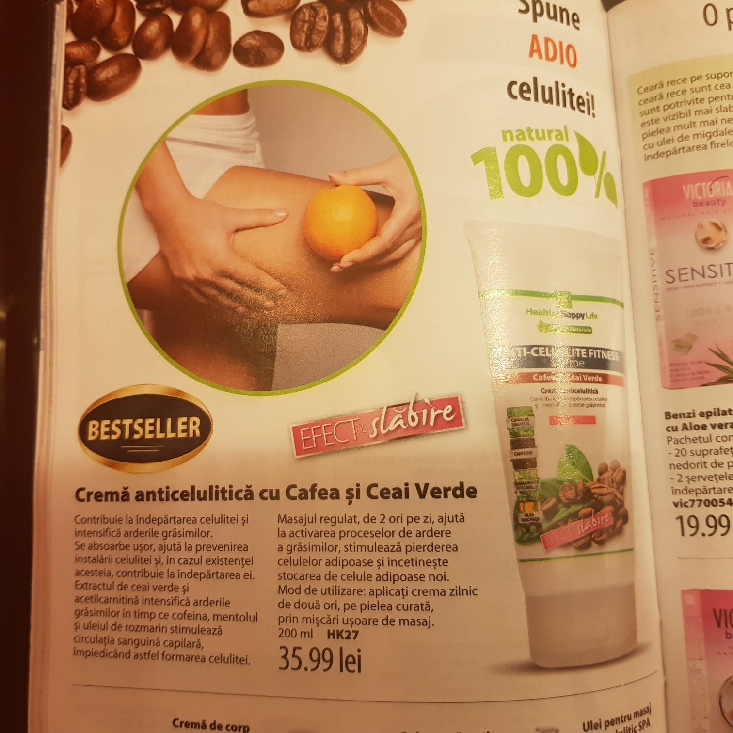 Vand crema anticelulitica cu cafea si ceai verde