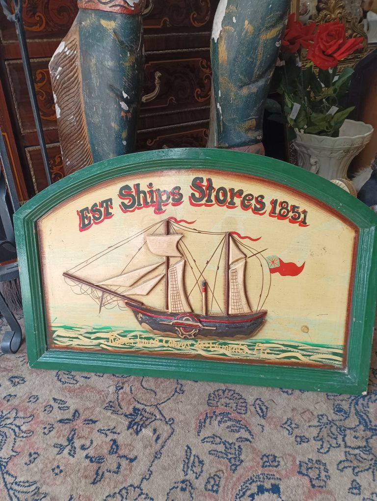 Антична корабна табела  от дърво-Est ships stores 1851 !
