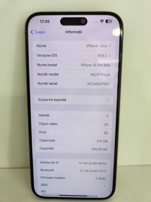 Iphone 15 Pro Max 512Gb (Ag8 Tudor1/B73917) – Garantie 2 Ani!