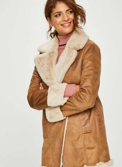 Cojoc palton din piele si blana naturala L Noa Noa premium maro camel