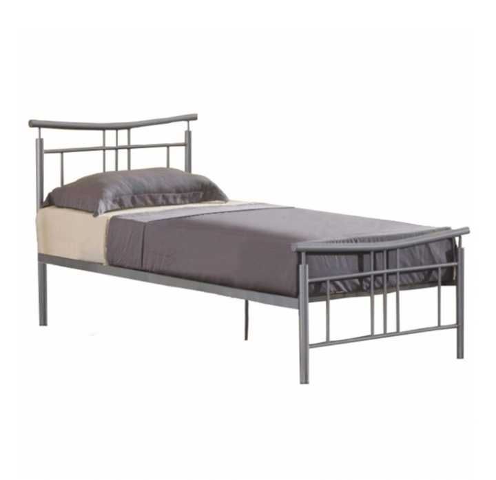 Cadru pat cu somieră, metal argintiu, 90x200