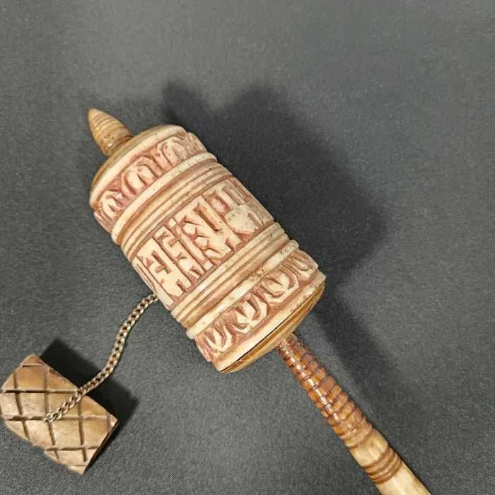Tambur tibetan rugaciune, sculptura os, sec 19, unic, colectie