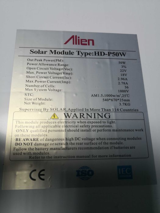 Panou solar 50 W 18 V