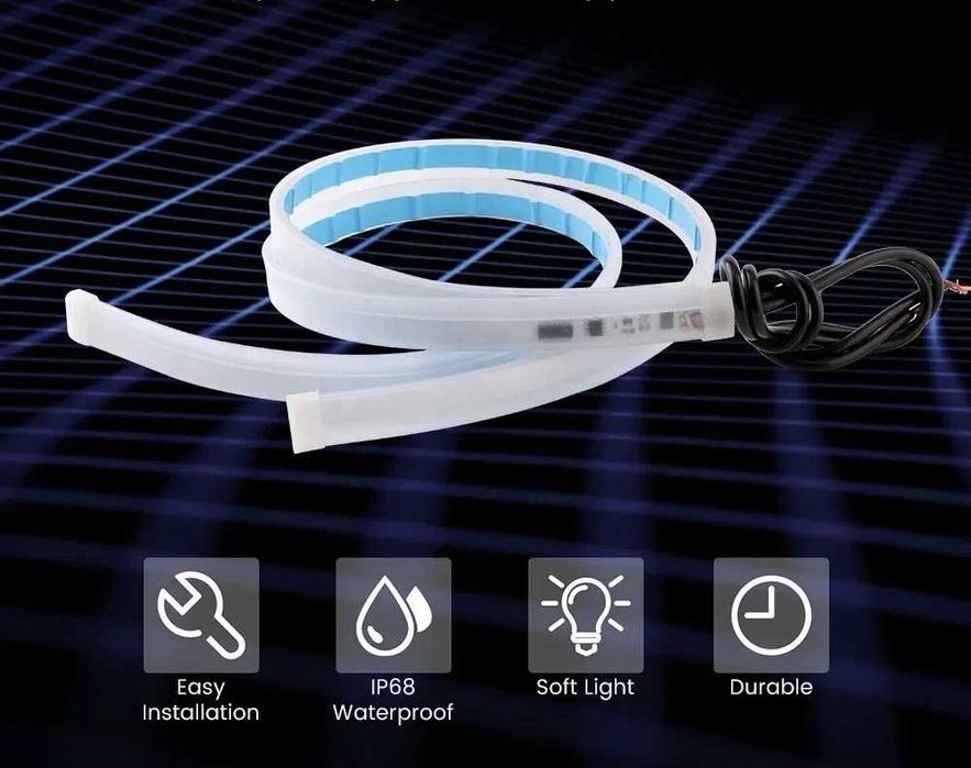 60 см 2 БРОЯ LED DRL Гъвкави Ленти за Фарове Дневни светлини с мигач