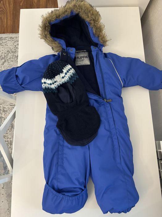 Продам зимний комбинезон Huppa, шапку Reima, меховые пинетки