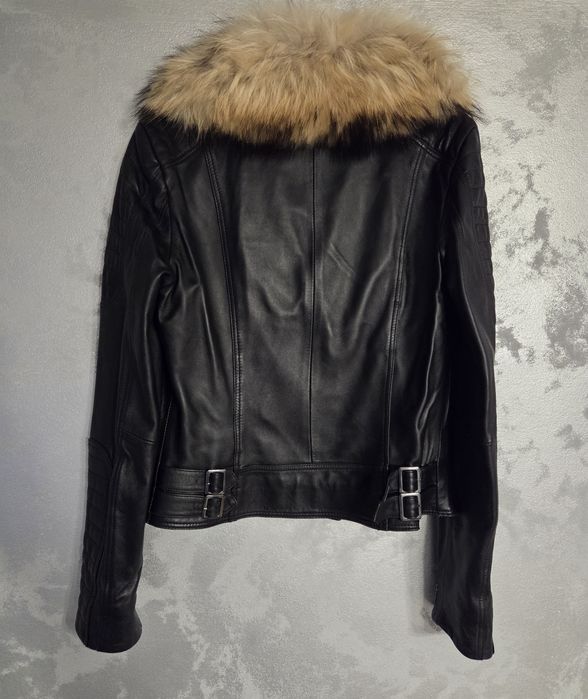 Geaca din piele cu guler din blana naturala de vulpe