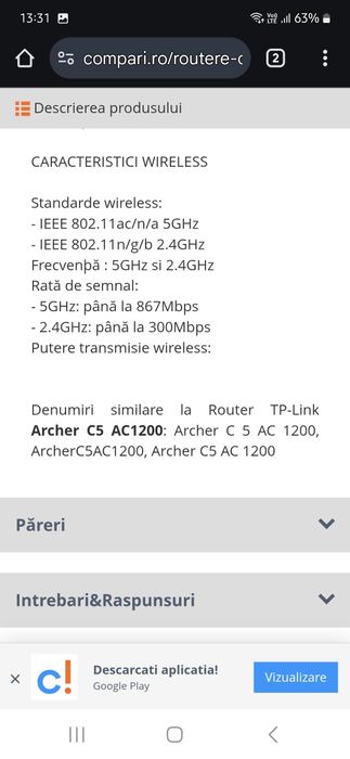 Vind router wireless TP link Archer C5 Ac 1200 ca nou!!!