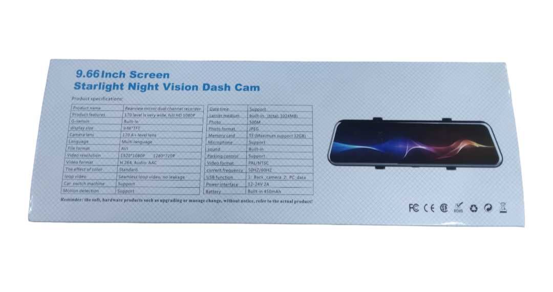 Видеорегистратор DVR1080 FULL HD 9,66 Touch screen Огледало с 2 камери