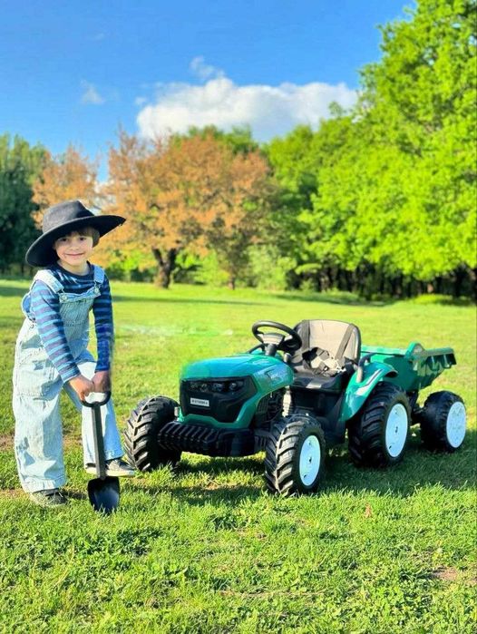 Очень большой Детский электромобиль синий трактор