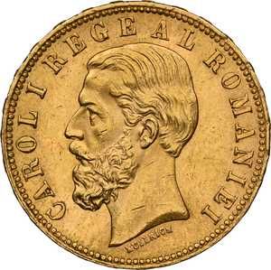 Moneda AUR 20 lei 1890 MS62, Carol I, certificata NGC, grad f. bun