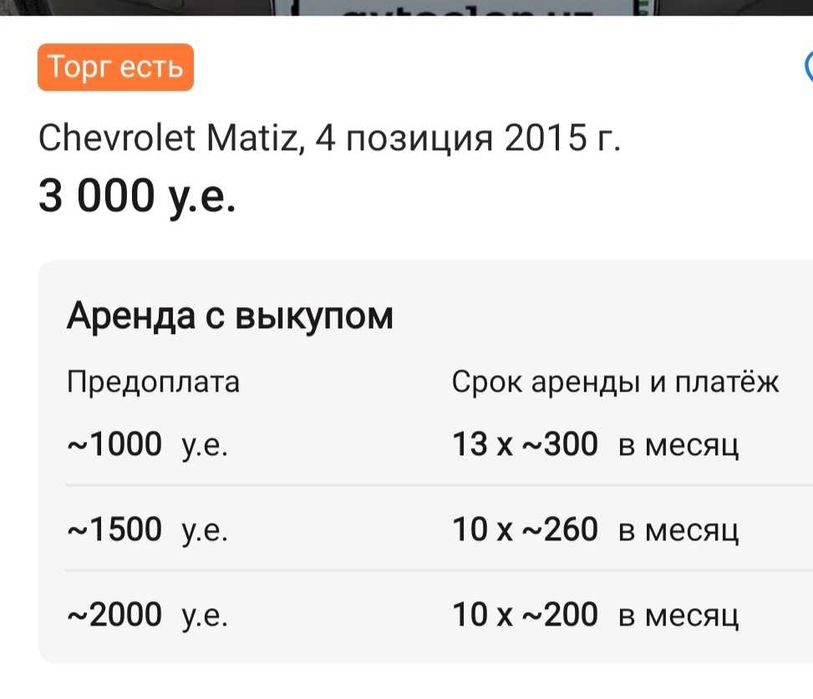 Пулини болиб беришга Шевролет Матиз Бест