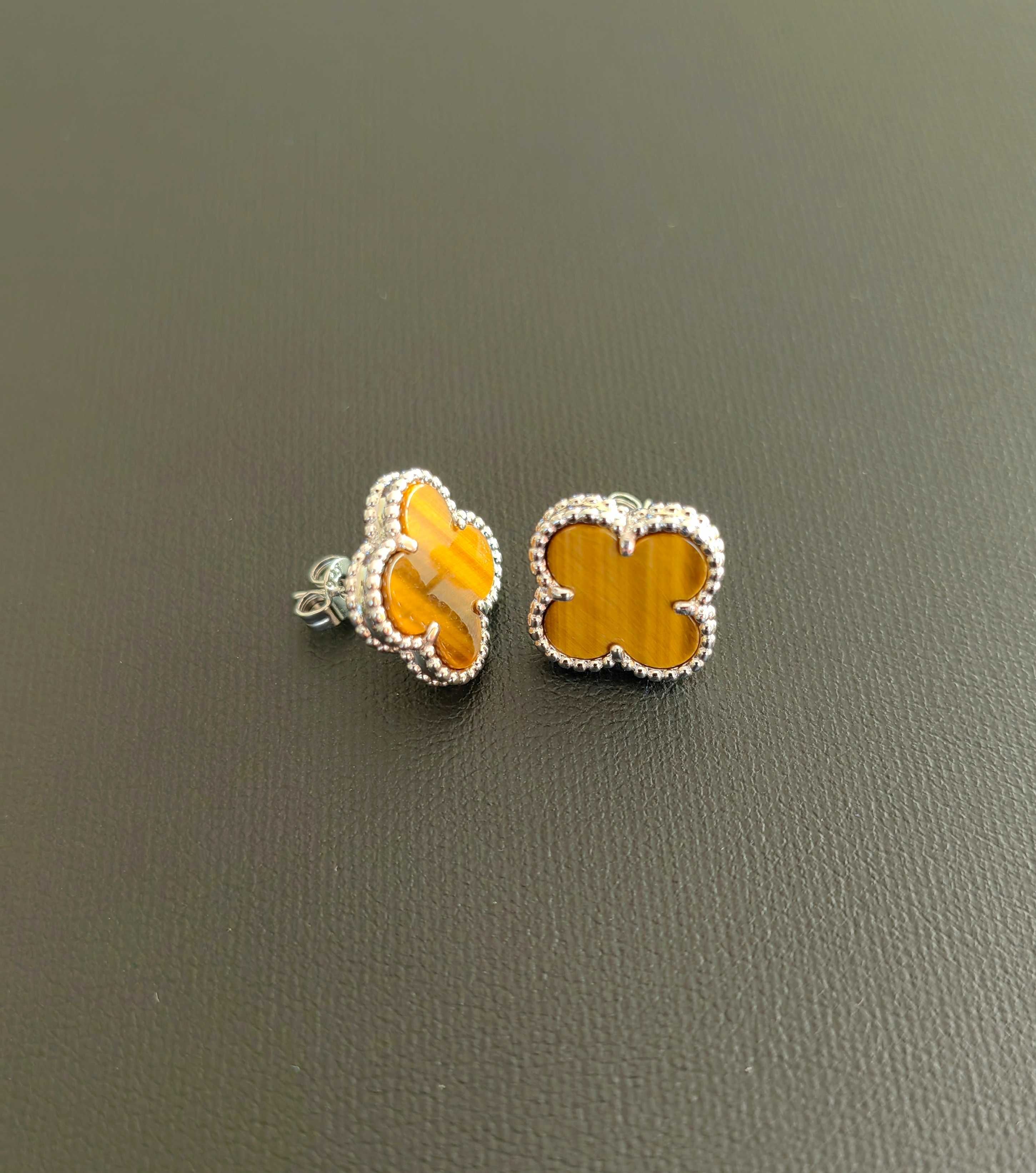 Сребърни обеци с тигрово око  Van Cleef & Arpels VCA Alhambra earrings