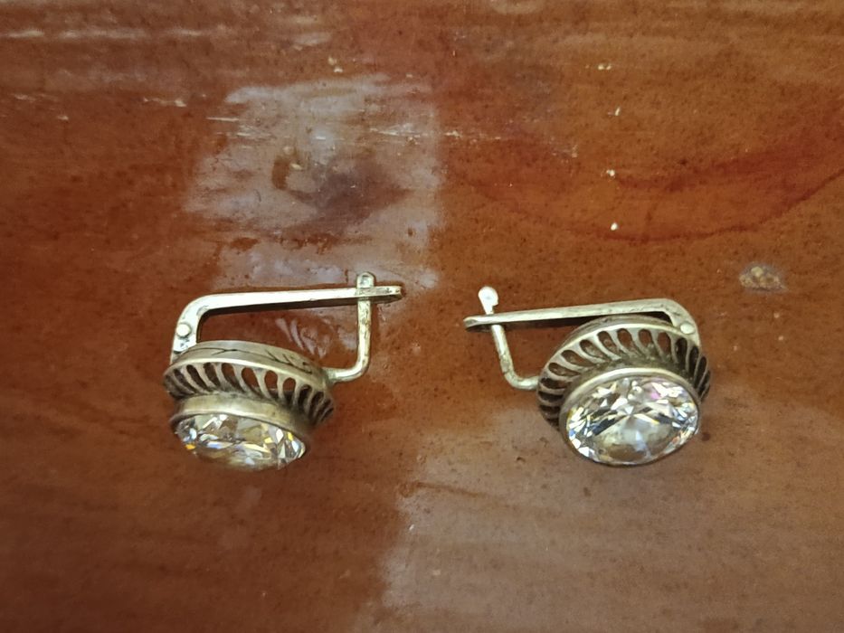 Советские серебряные серьги с фианитами