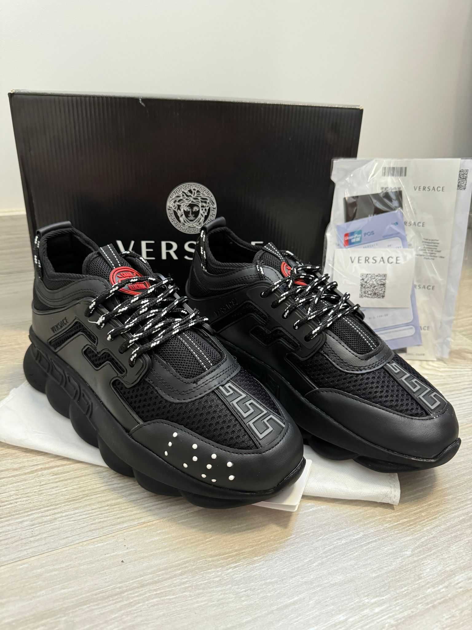 Adidasi VERSACE Chain Reaction Black - FULL BOX - Verificare GRATUITA