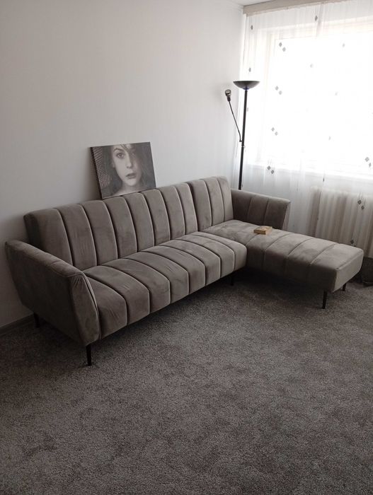 Canapea extensibilă - colțar gri (living, dormitor, cameră, pat, etc.)