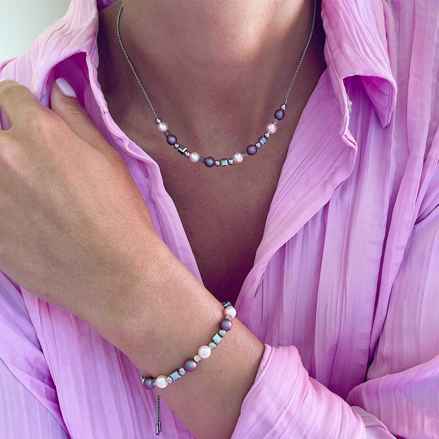 Комплект Колие и Гривна с Кристали и Перли Swarovski
