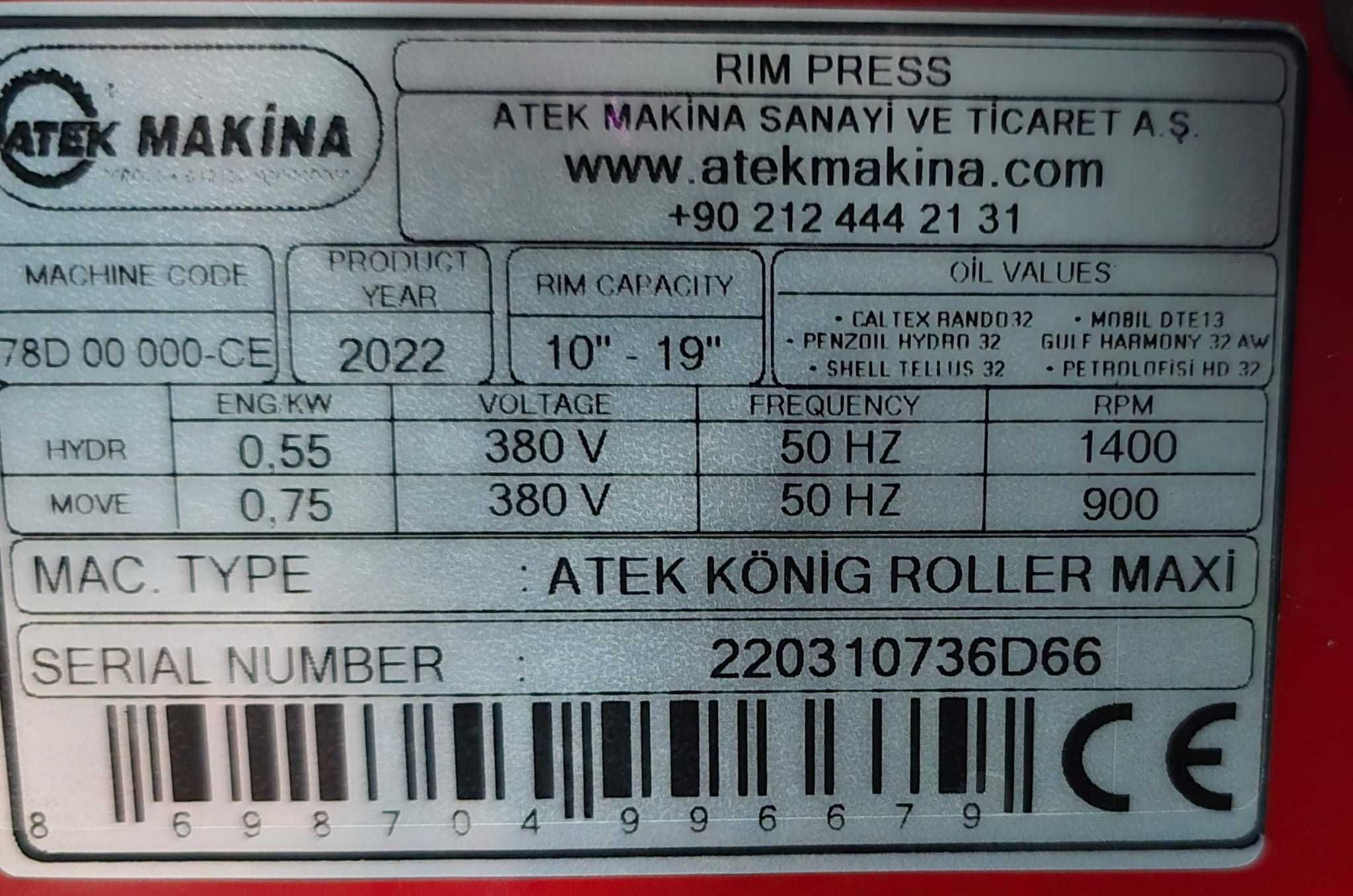 Atek Roller Maxi 78D00 Masina roluit-indreptat jante otel+aliaj 10-19"