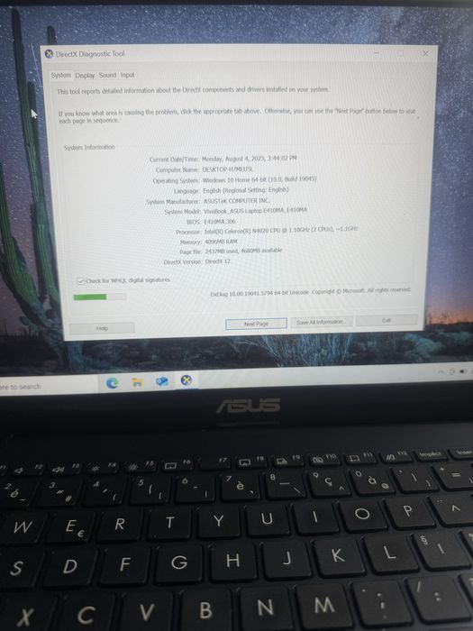 Asus e410M win10/usb C