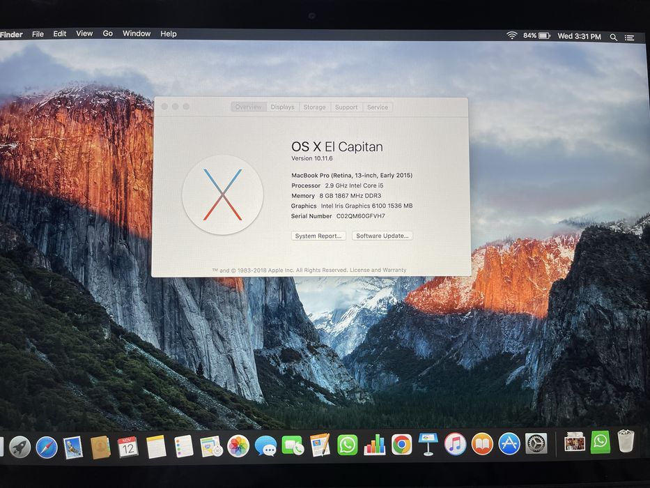 Vand Macbook Pro Retina 2015 i5 2,9Ghz 500GB ssd 2017 2019