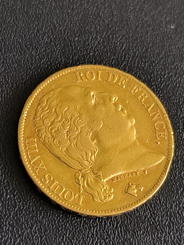 20 франка 1819 год,Луи XVIII, злато 6.45 гр,900/1000 (21.6 к)