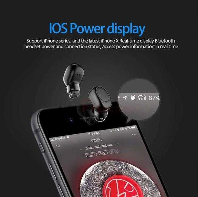 Безжична Скрита Слушалка On-Ear Микрофон Смартфон Bluetooth Хендсфрий