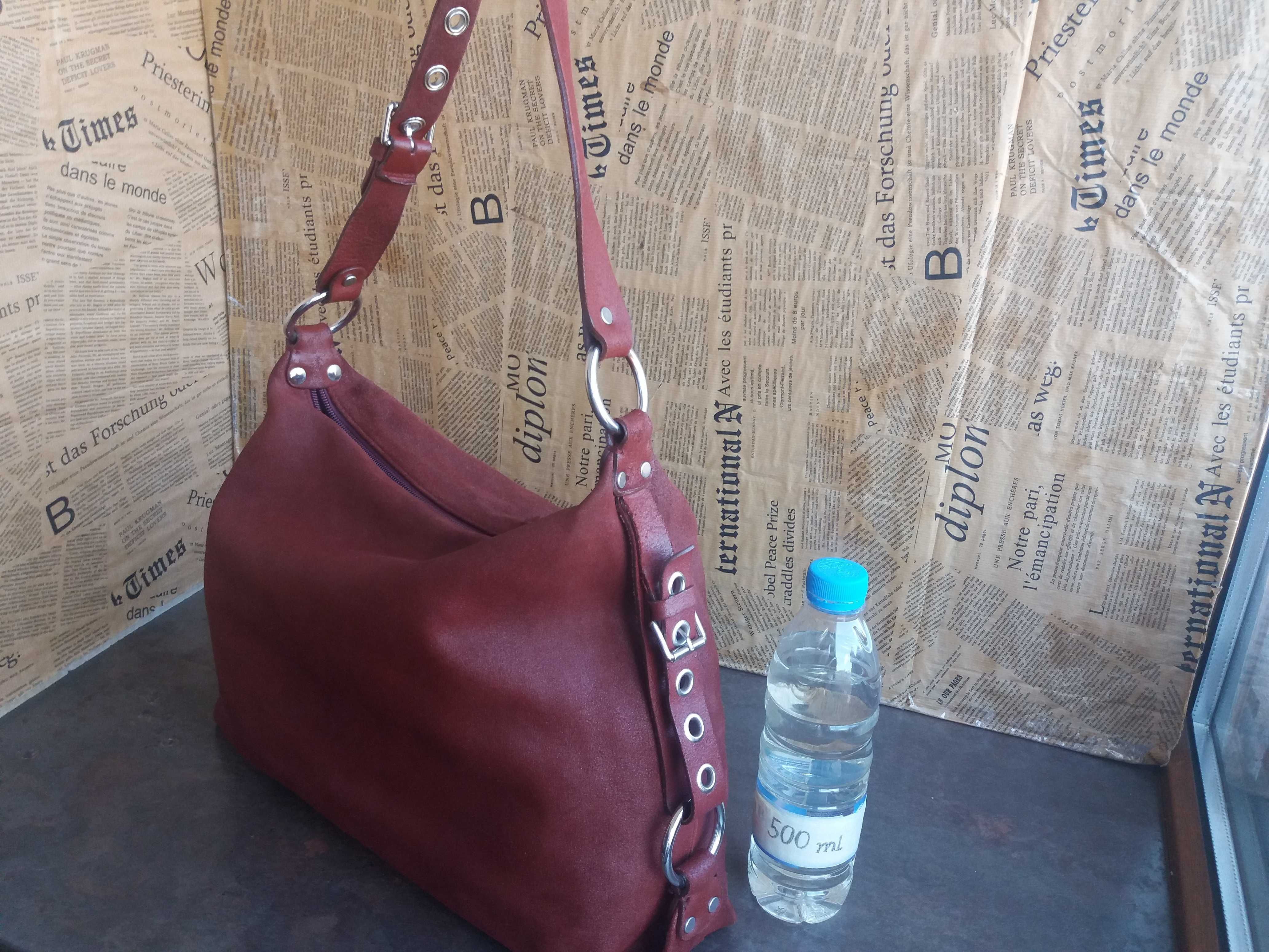 Patterson/керемидено червена чанта,торба-естествена кожа,велур