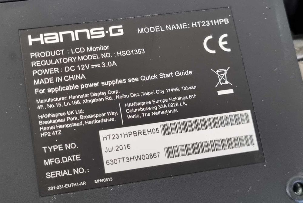 Monitor TouchScreen LED 23 inch/58 cm - Hanns.G HT231HPB - Full HD