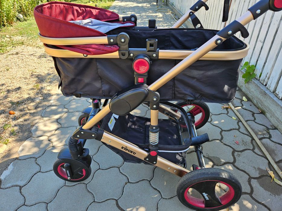 Cărucior 3în1 - Kiduku vișiniu/negru