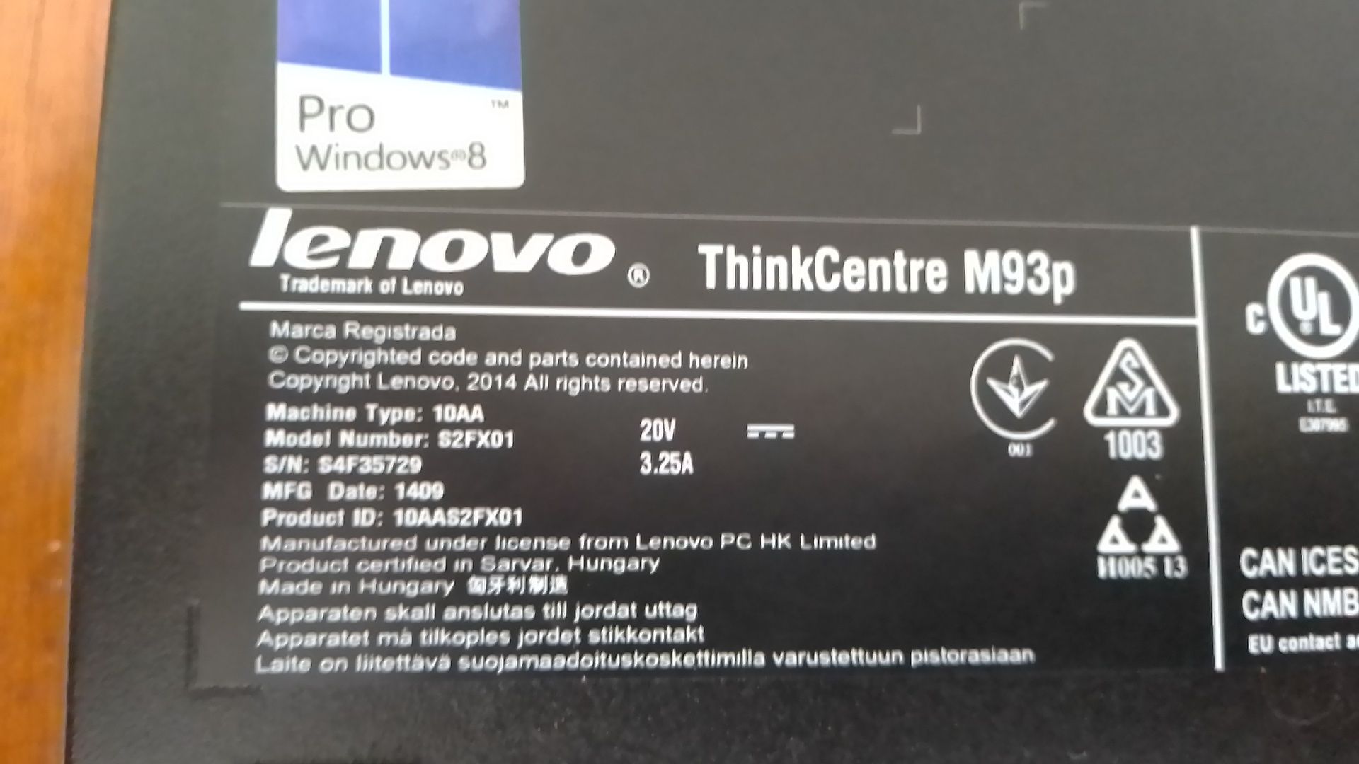 Lenovo M93p Tiny, i5-4590T, 16 RAM, 128 SSD