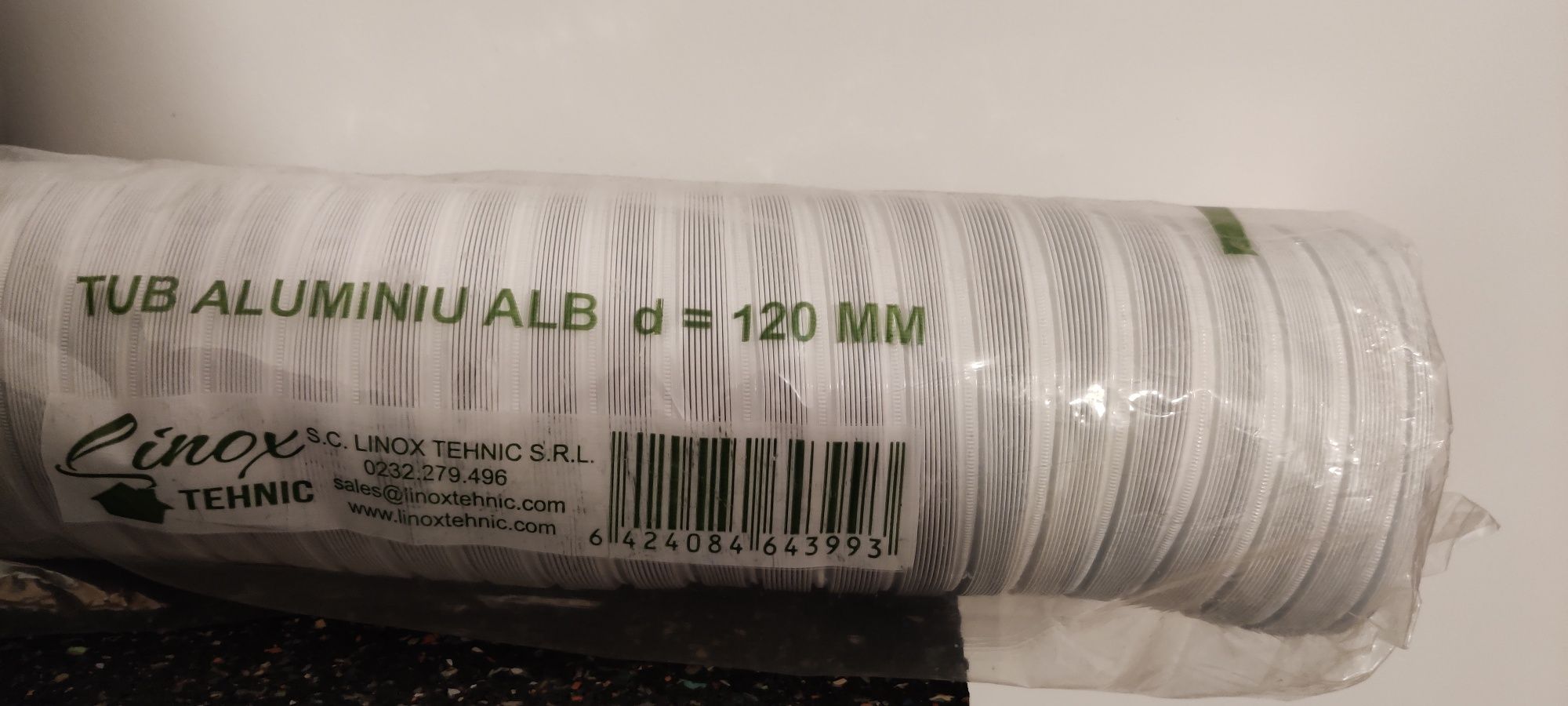 Tub nou, flexibil, alb, din aluminiu pentru ventilație, 120 mm