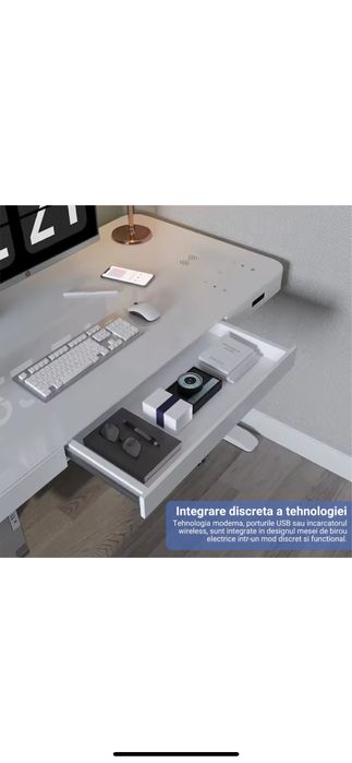 Masa de Birou electrica, inaltime reglabila,2 porturi USB-A si 1 USB-C