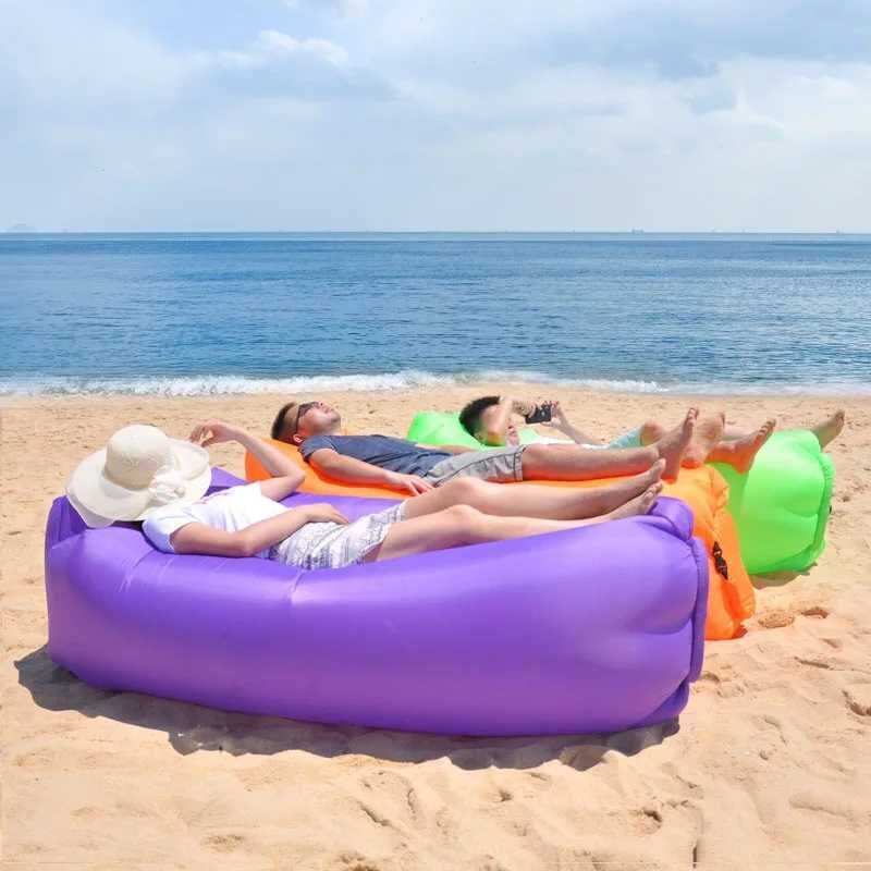 НЕМСКИ Надуваемо легло за къмпинг, плаж или рибол – AirBed + ЛЕД ФЕНЕР