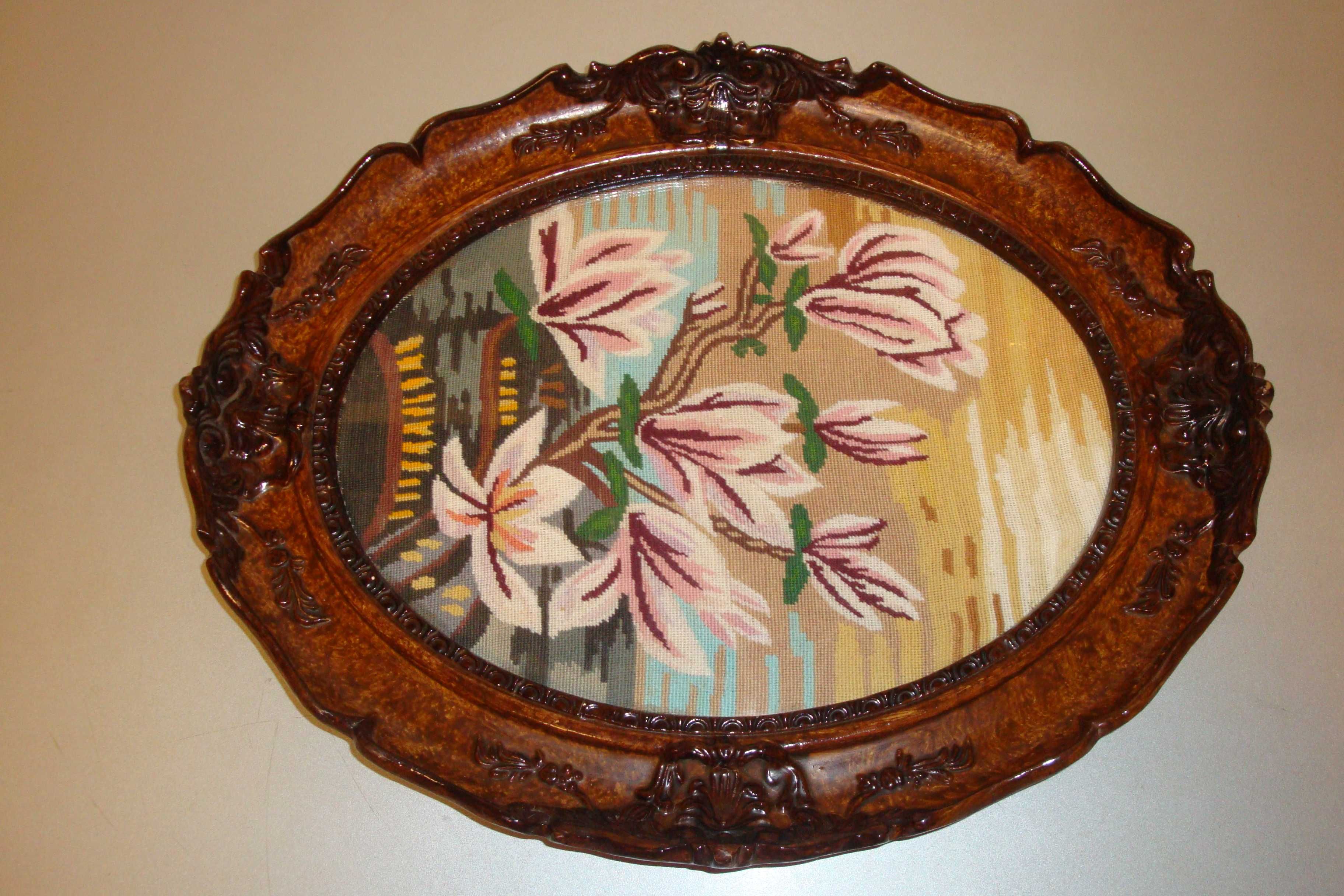 tablou goblen lucrat manual orhidee cu rama de lemn 45 x 32