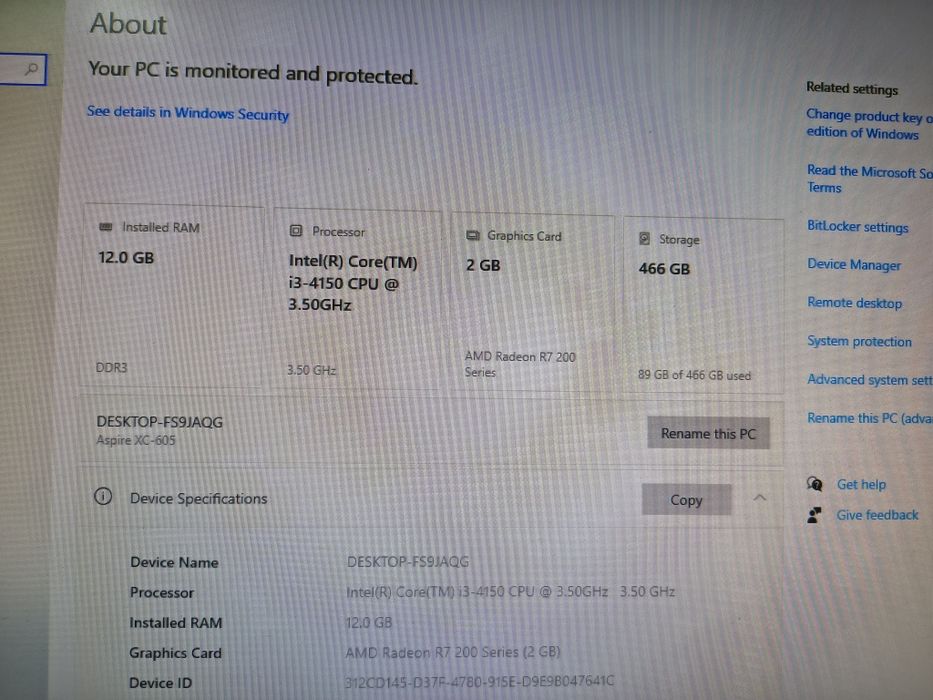 unitate pc+monitor 12gb ram/video 2gb