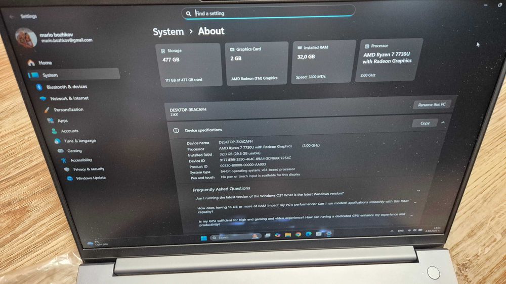 Lenovo ThinkBook 16 Gen 6 Ryzen™ 7 7730U/32GB DDR4/512GB SSD NVMe