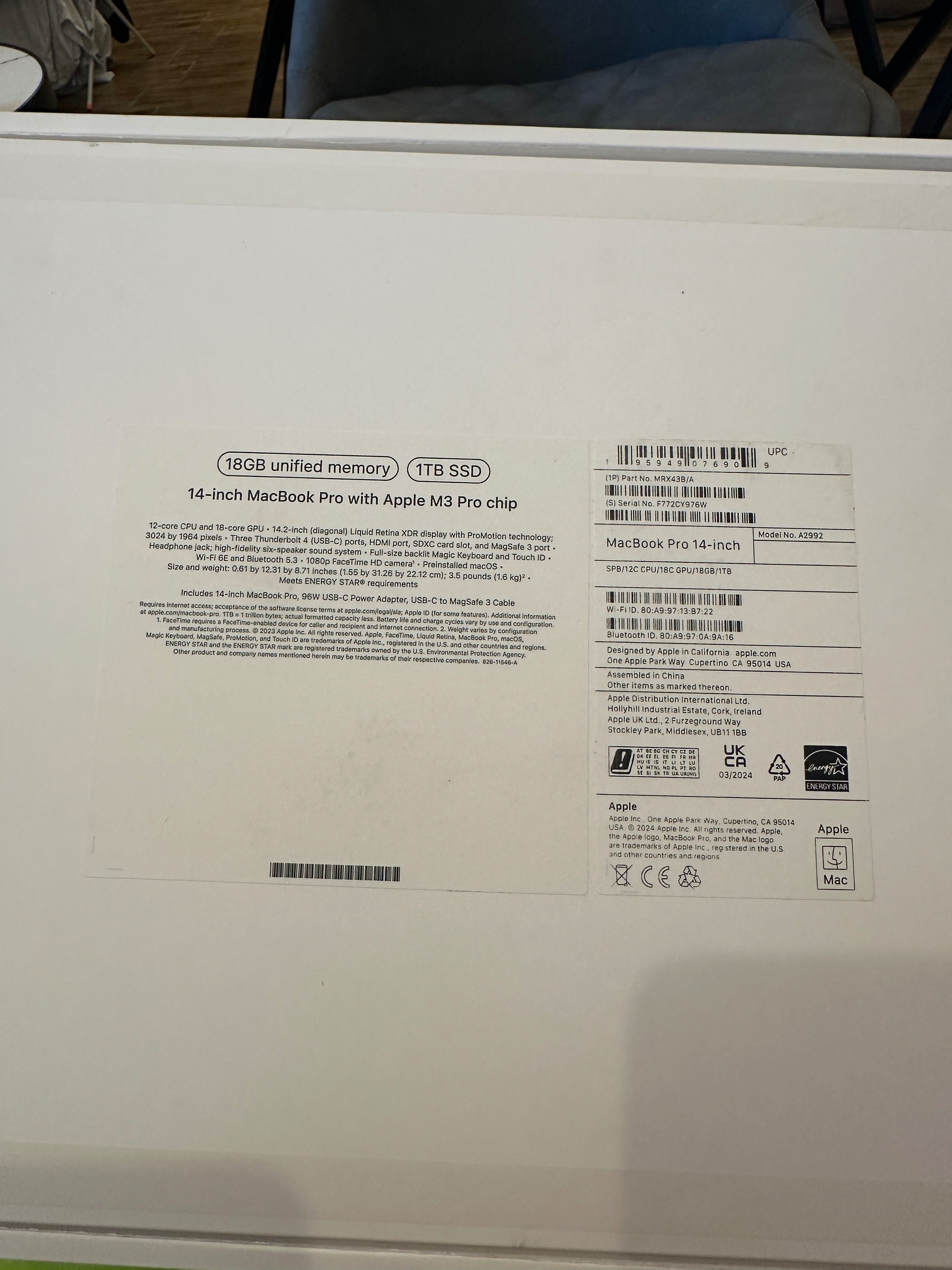 MacBook Pro 14" M3 Pro – 18GB RAM / 1TB SSD – Чисто нов