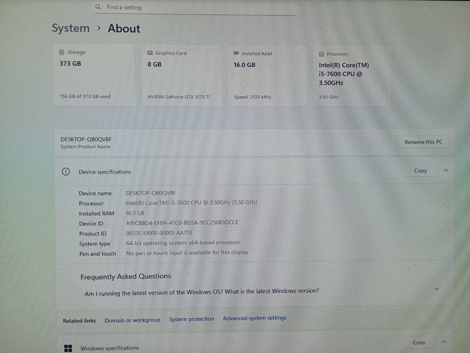 Геѝмърски компютър, i5 7600, 16 gb ddr4, gtx 1070 ti, 400gb ssd