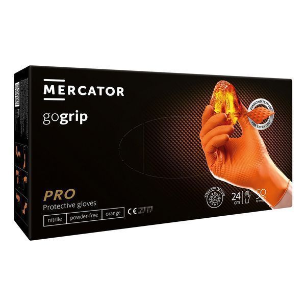 Нитрилни ръкавици premium mercator gogrip pro 3d оранжеви, размер s 50
