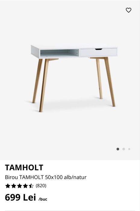 Vand Birou 50x100 alb/natur