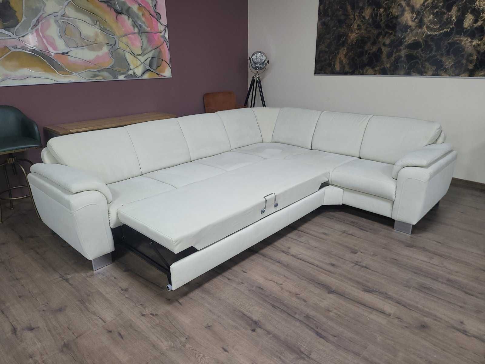 Светло кремав ъглов диван от плат с функция сън и чекмедже КS4815