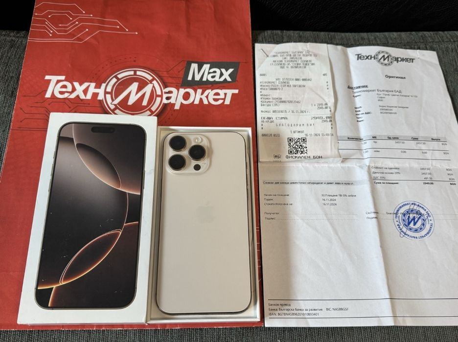 КАТО НОВ 256GB iPhone 16 Pro Max Техномаркет Гаранция 2026 Desert