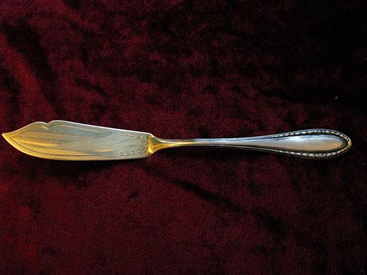 Нож-лопатка серебро (послевоенный, проба 800, клеймо - голова рабочего